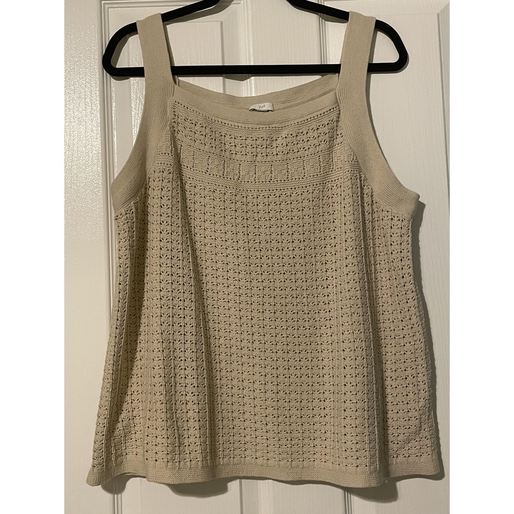 J. Jill Tank Top Womens 4 Beige Crochet Knit Square Neck Lined Shell Summer